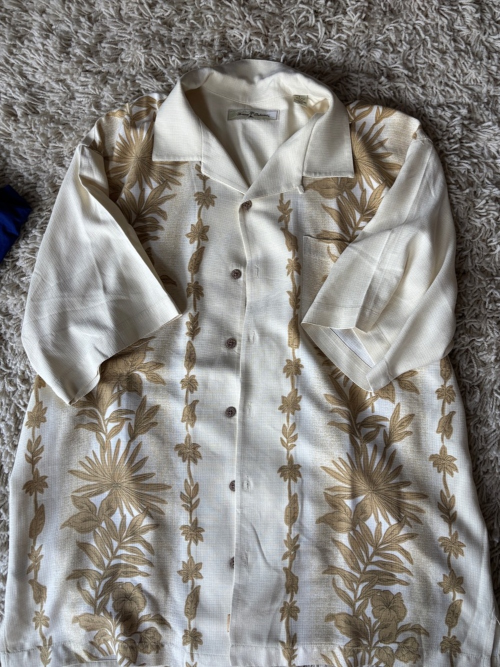 Tommy Bahama 100% silk Men's Cream & Gold Floral beach Short-Sleeve Camp Shirt